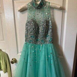 Turquoise Sequin A Line Senior Prom Formal Dress XS S